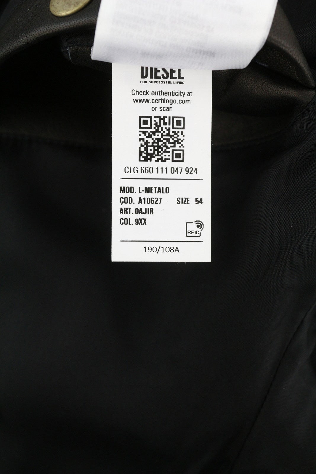 DIESEL L-Metalo Men Jacket 54 Black Sheepskin Leather Zip Lightweight RRP795