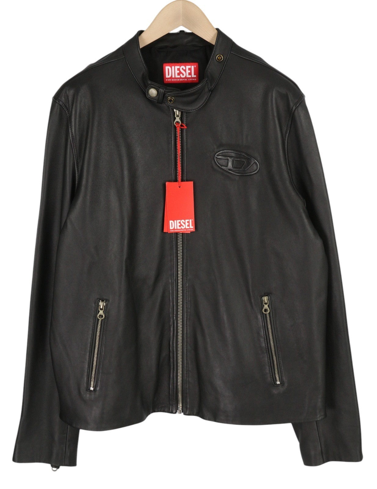 DIESEL L-Metalo Men Jacket 54 Black Sheepskin Leather Zip Lightweight RRP795