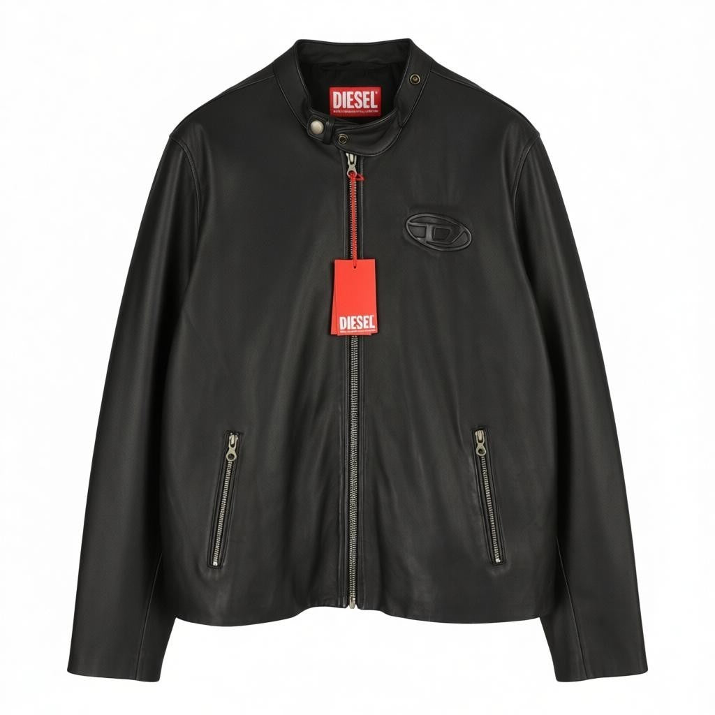 DIESEL L-Metalo Men's Jacket 56 Black Sheepskin Leather Zip Light Jacket RRP795