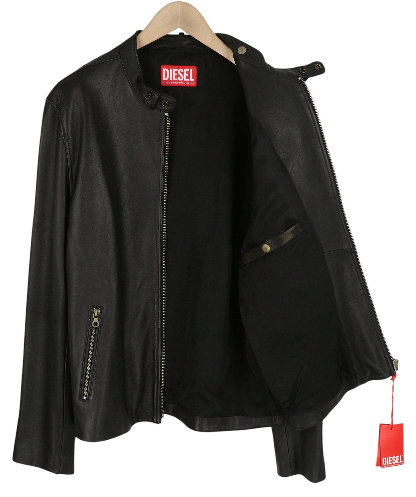 DIESEL L-Metalo Men's Jacket 56 Black Sheepskin Leather Zip Light Jacket RRP795