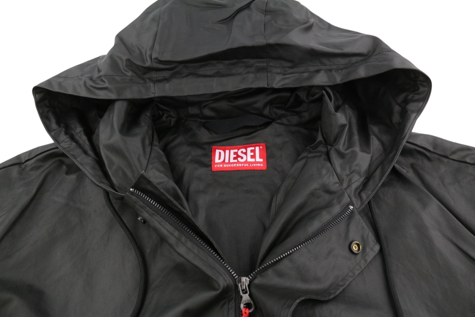 DIESEL J-Coat Men's Jacket 54 Black Coated Look Hooded Light Unlined Zip RRP375