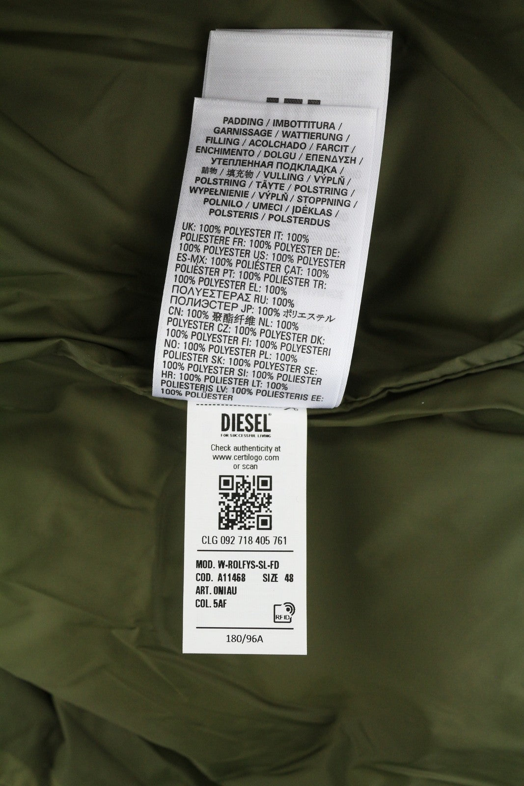 DIESEL W-Rolfys-SL-FD Men Waistcoat 48 Insulated Vest Removable Hood RRP275