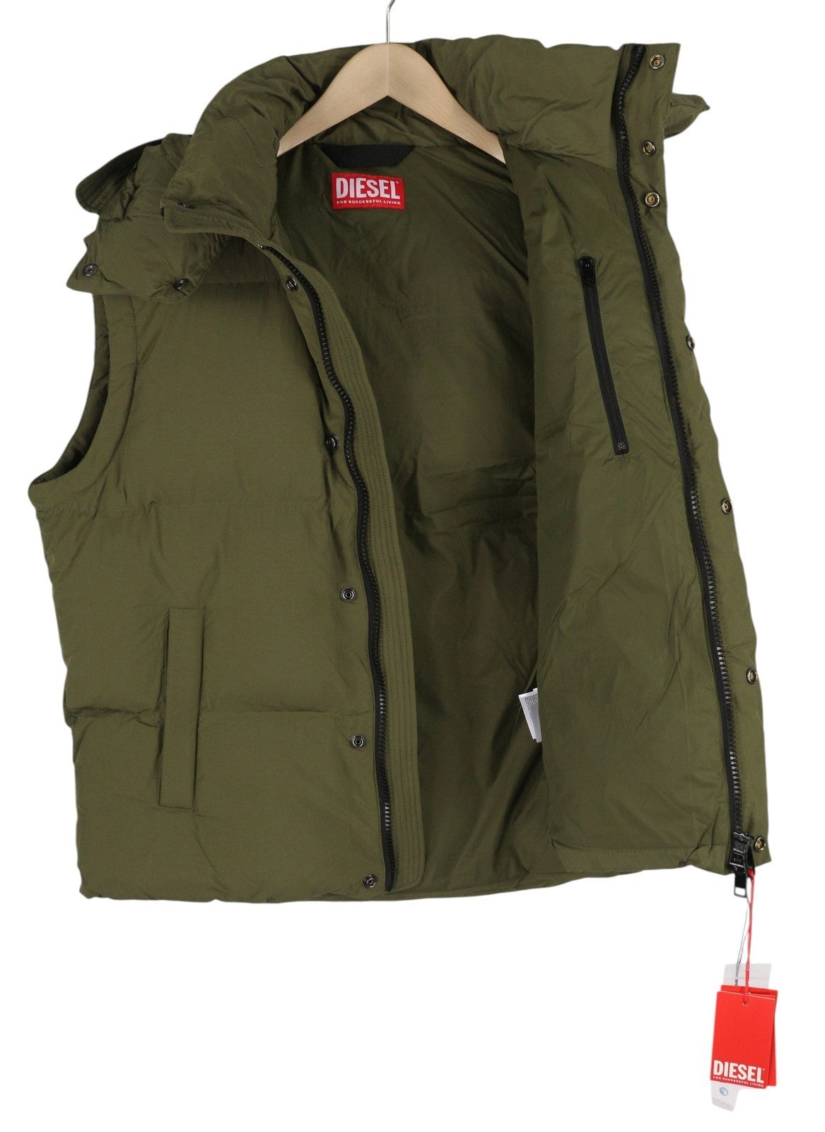 DIESEL W-Rolfys-SL-FD Men Waistcoat 48 Insulated Vest Removable Hood RRP275