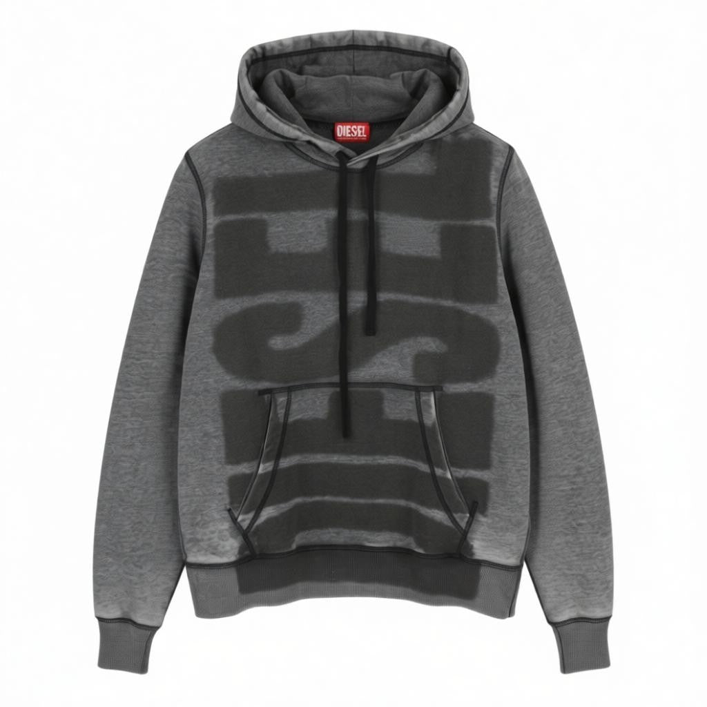 DIESEL S-Ginn-Hood-L1 Men Hoodie 2XL Grey Washed Pullover Hooded Pocket RRP250