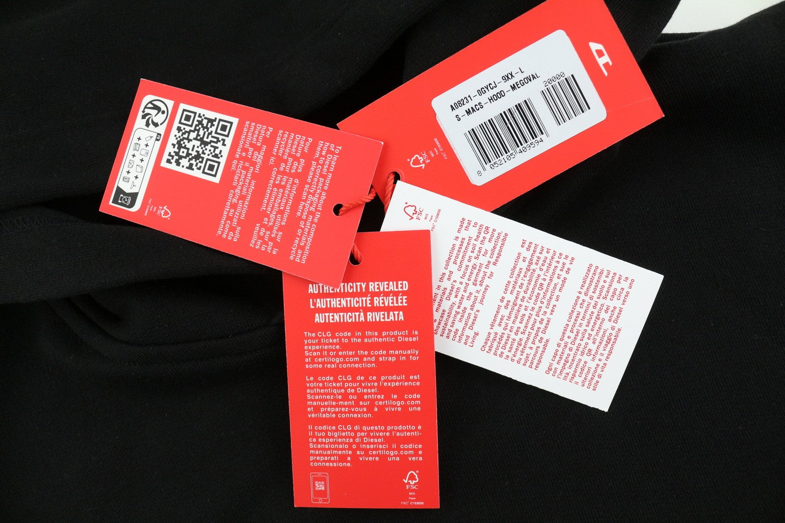 DIESEL S-Macs-Hood-Megoval Men Hoodie L Black Pullover Hooded Pocket RRP250