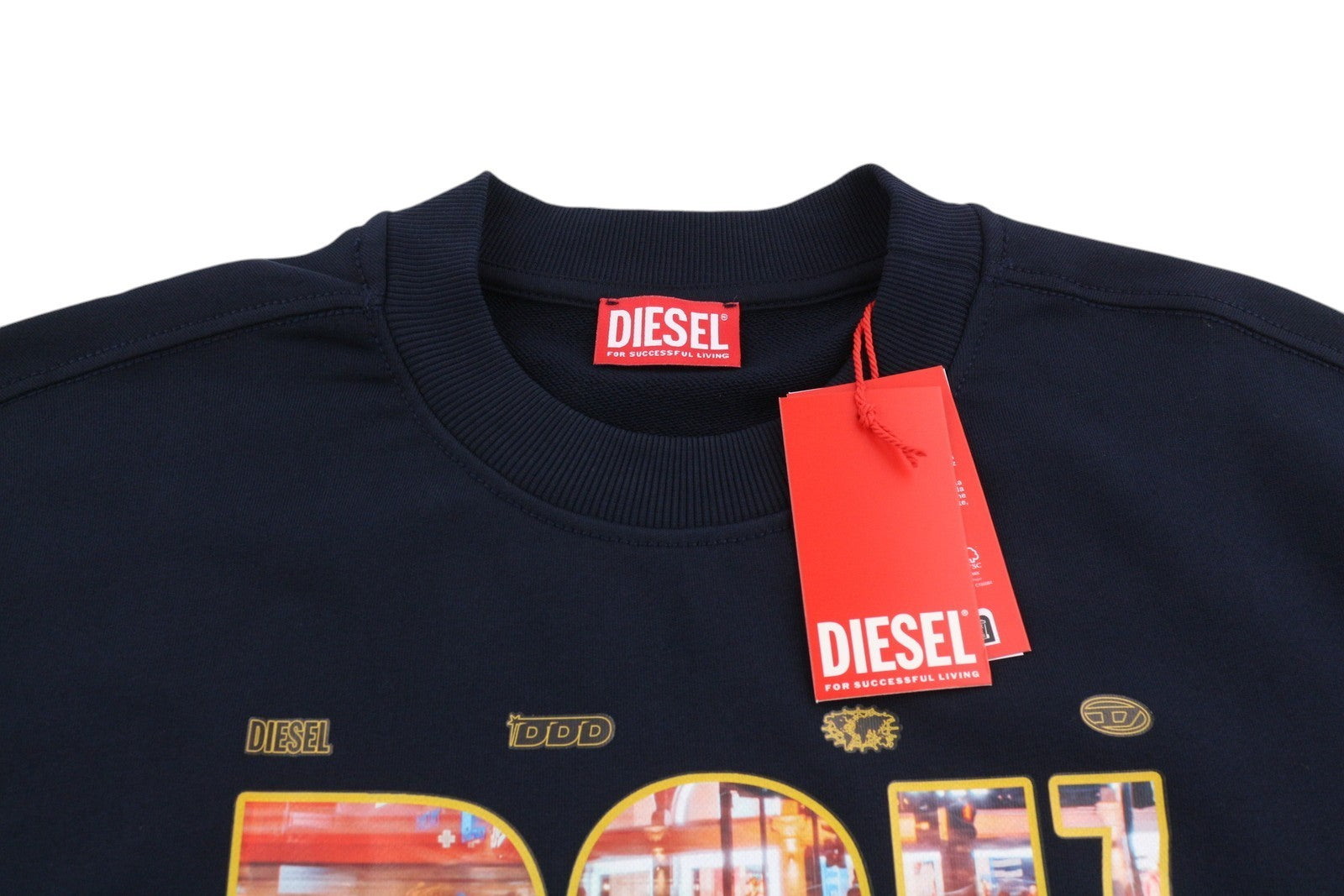 DIESEL S-Ginn-L3 Men's Sweatshirt XL Dark Blue Crew Neck Logo Pattern RRP150