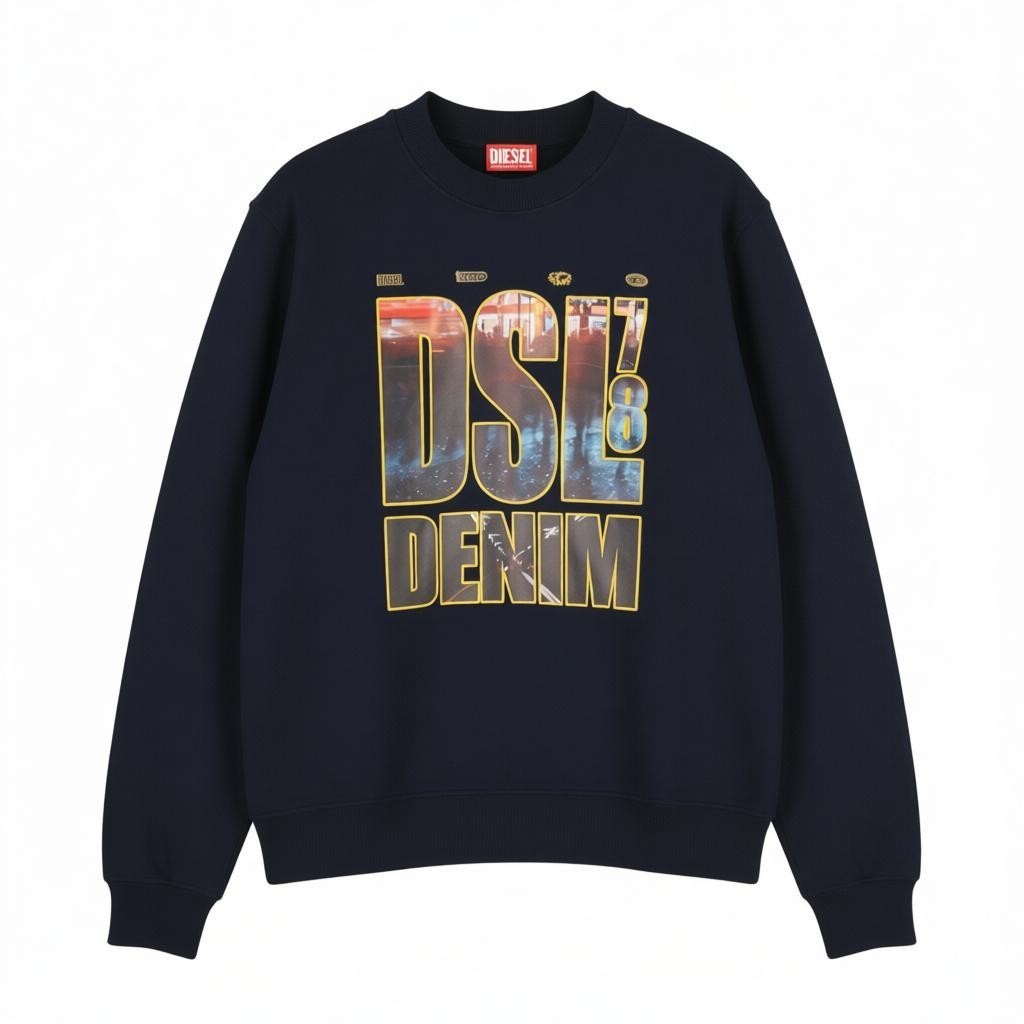 DIESEL S-Ginn-L3 Men's Sweatshirt M Dark Blue Crew Neck Pattern Pullover RRP150