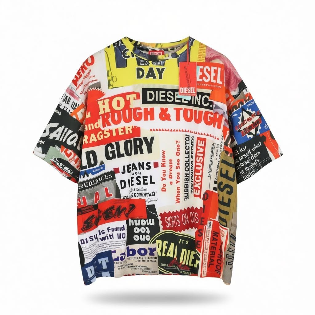 DIESEL Ann45-T-Boxt Men T-Shirt L Short Sleeve Crew Neck Pattern Graphic RRP125