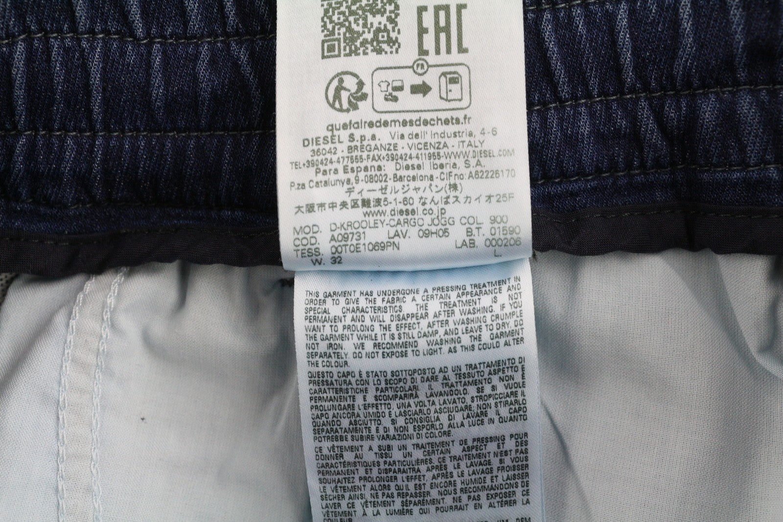 DIESEL D-Krooley-Cargo Jogg 09H05 Men Jeans W32 Faded Blue Elastic Waist RRP350