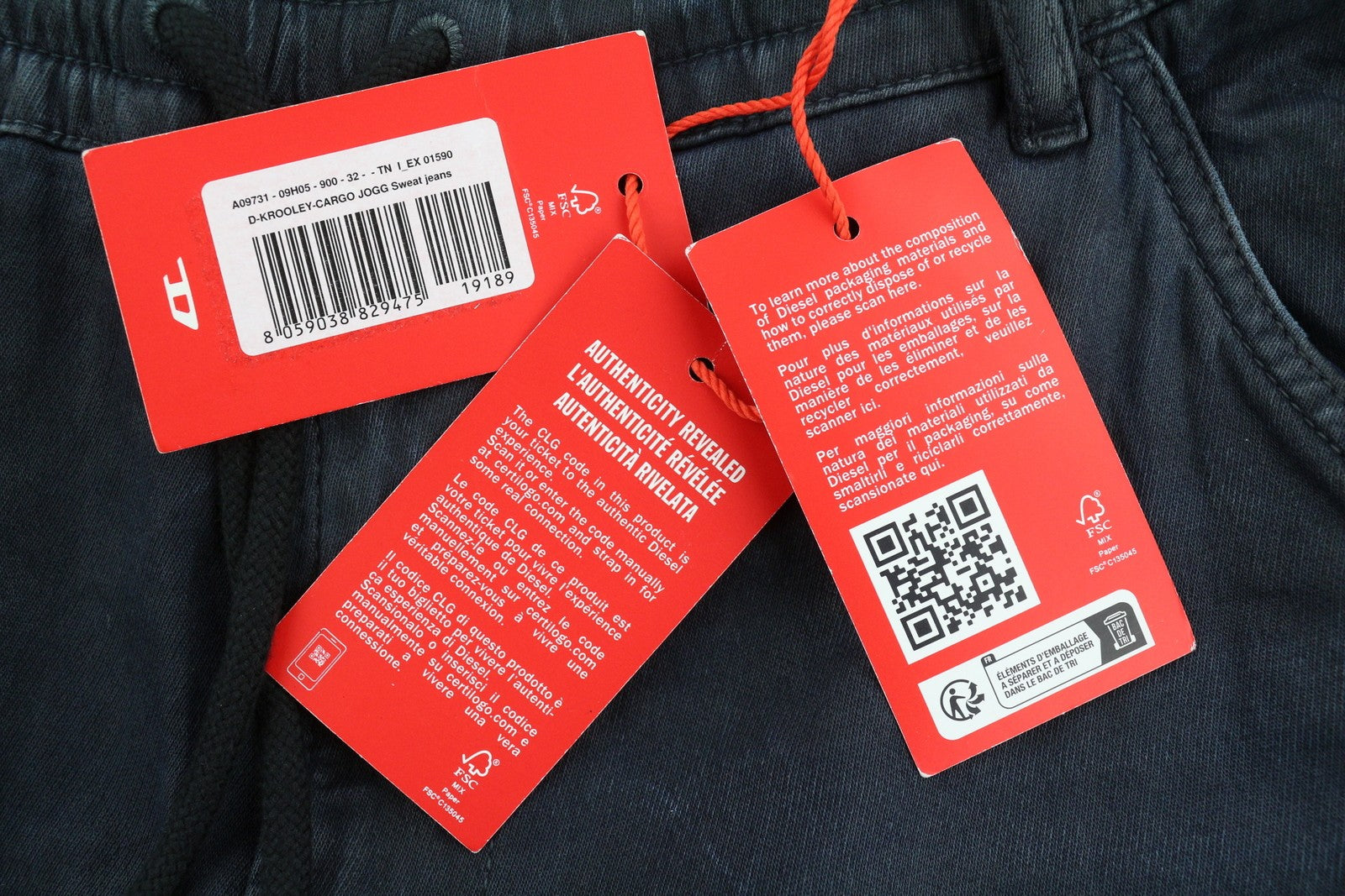 DIESEL D-Krooley-Cargo Jogg 09H05 Men Jeans W32 Faded Blue Elastic Waist RRP350