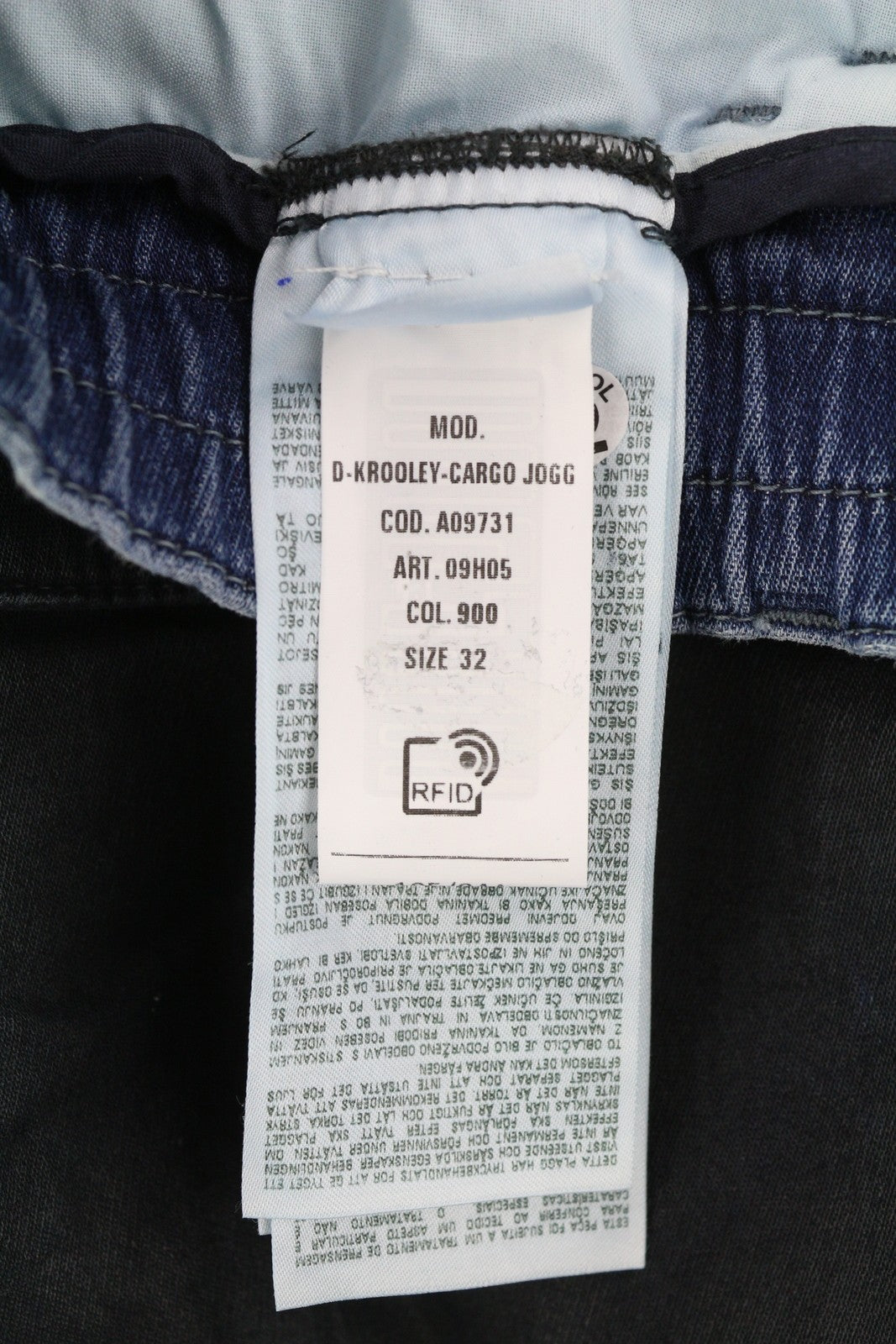 DIESEL D-Krooley-Cargo Jogg 09H05 Men Jeans W32 Dark Blue Elastic Waist RRP350