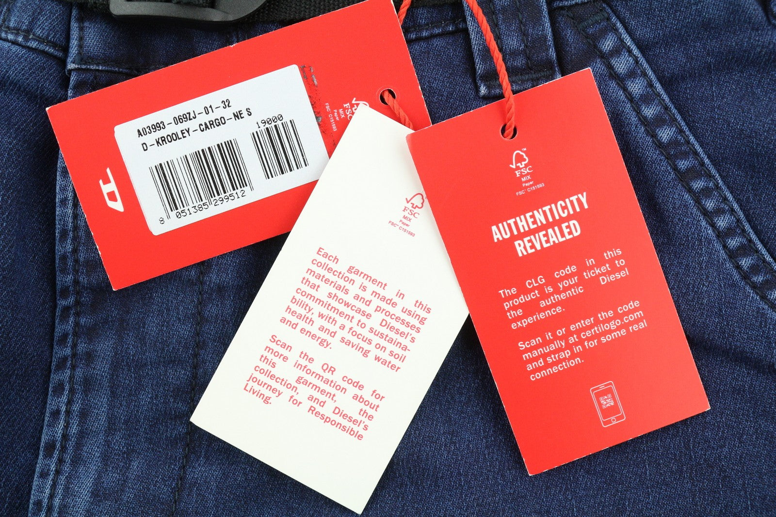 DIESEL D-Krooley-Cargo-Ne 069ZJ Men's Jeans W32 Tapered Belted Blue RRP295