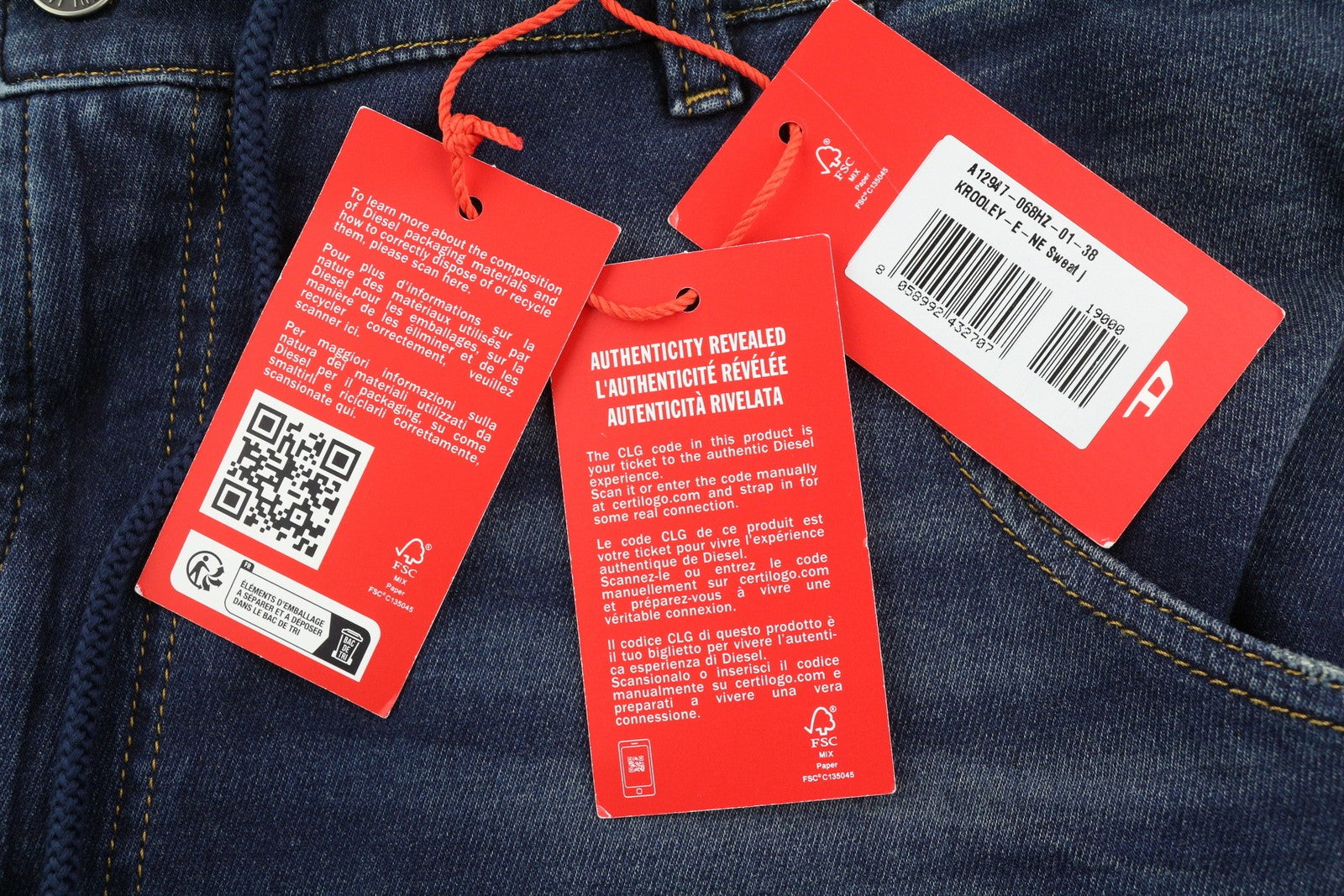 DIESEL Krooley-E-Ne 068HZ Men Jeans W38 Jogg Waist Drawstring Blue Faded RRP295