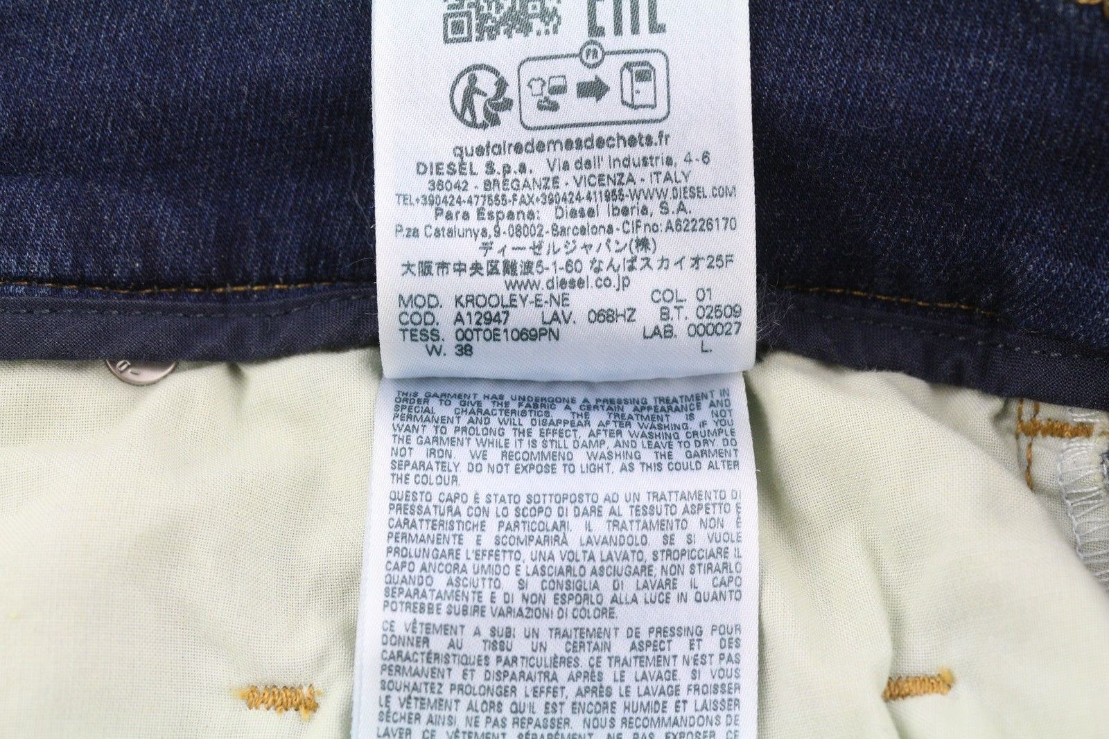 DIESEL Krooley-E-Ne 068HZ Men Jeans W38 Jogg Waist Drawstring Blue Faded RRP295