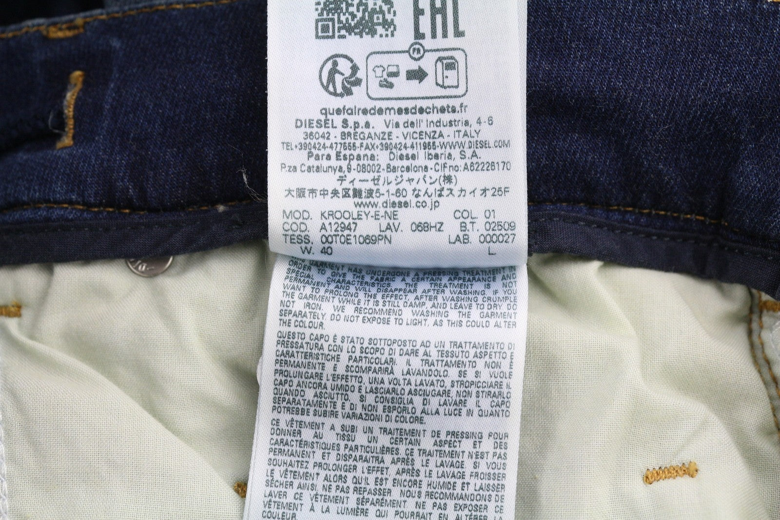 DIESEL Krooley-E-Ne 068HZ Men's Jeans W40 Jogg Drawstring Washed Blue Denim