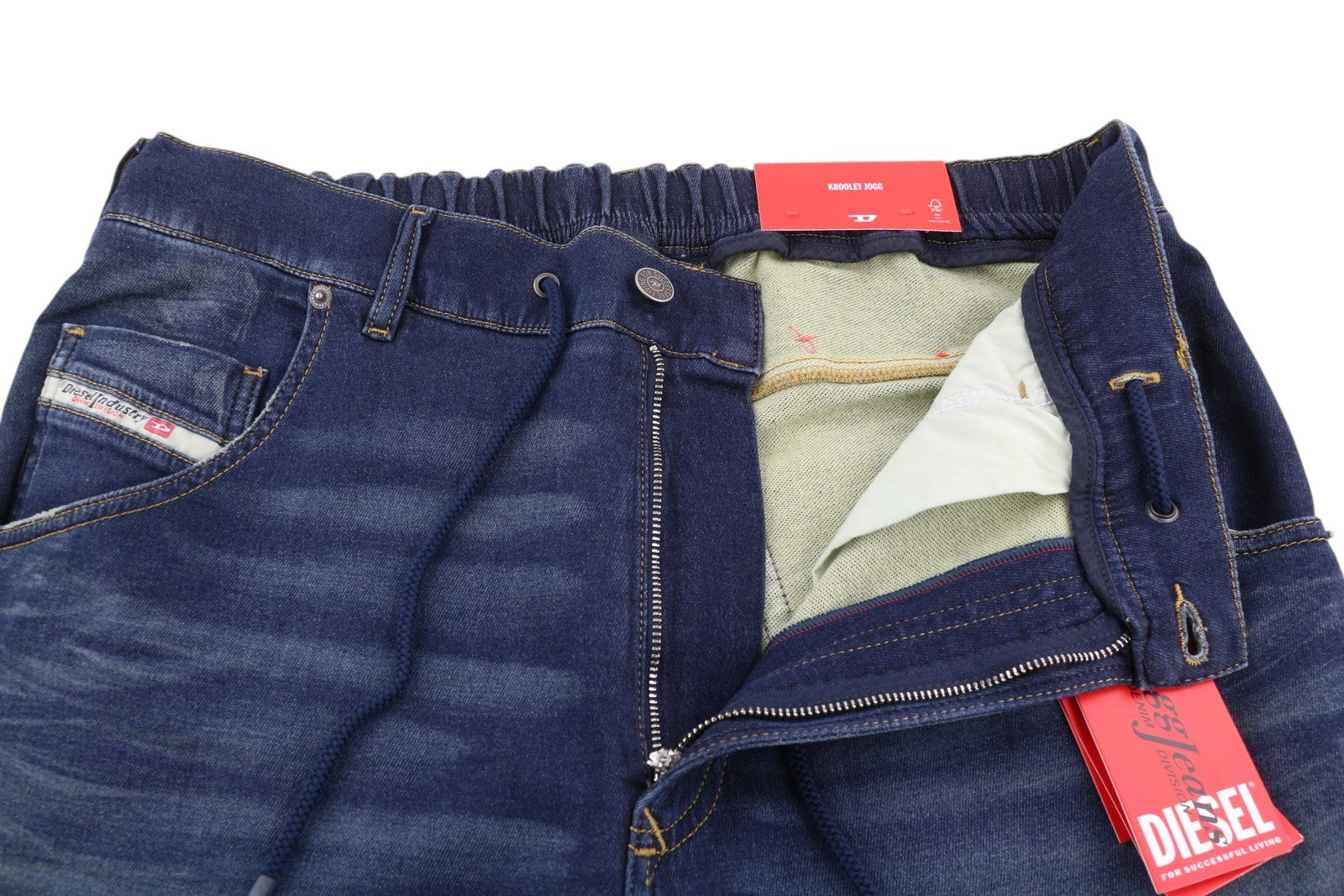 DIESEL Krooley-E-Ne 068HZ Men's Jeans W40 Jogg Drawstring Washed Blue Denim