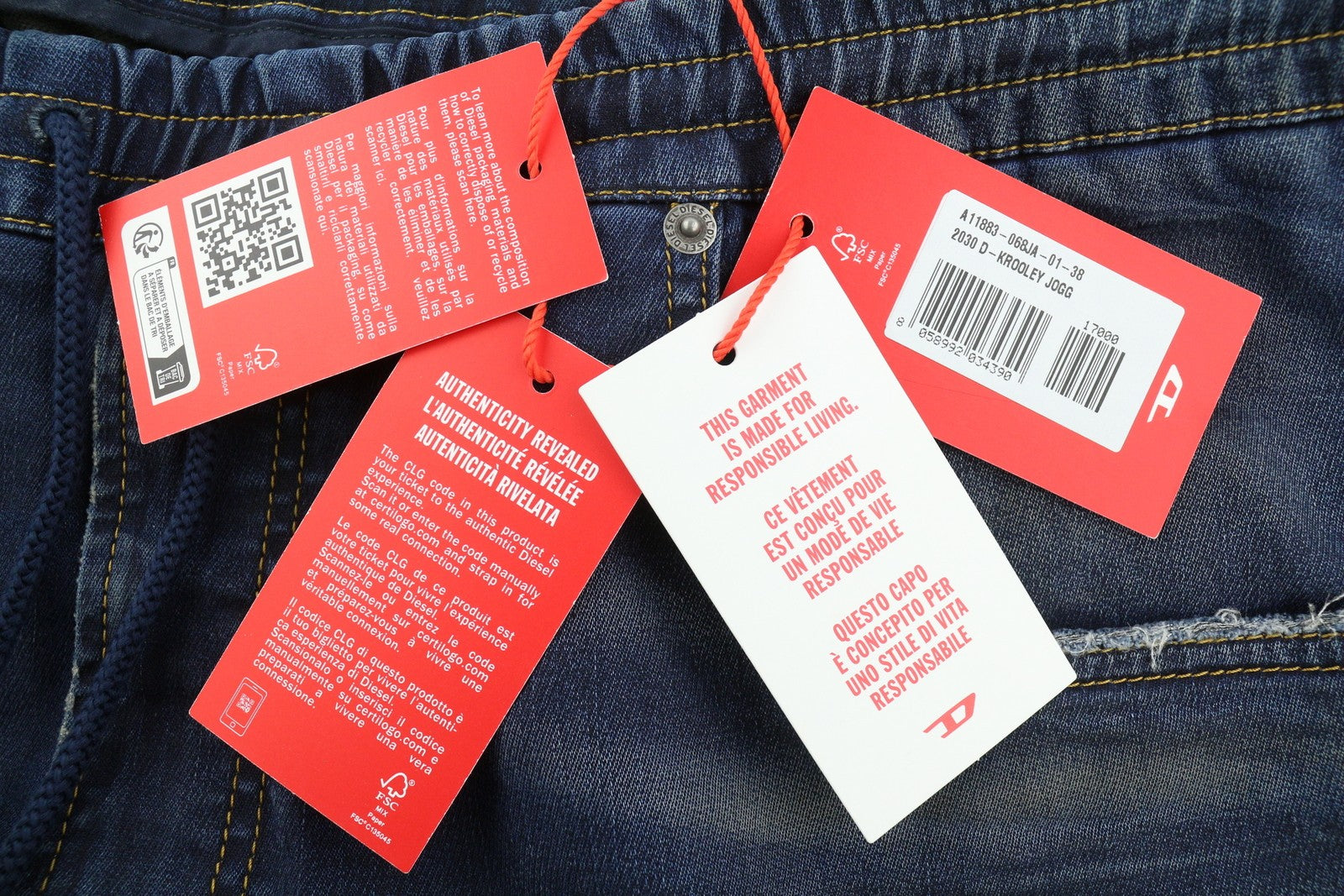 DIESEL 2030 D-Krooley Jogg 068JA Men's Jeans W38 Drawstring Washed Blue RRP325