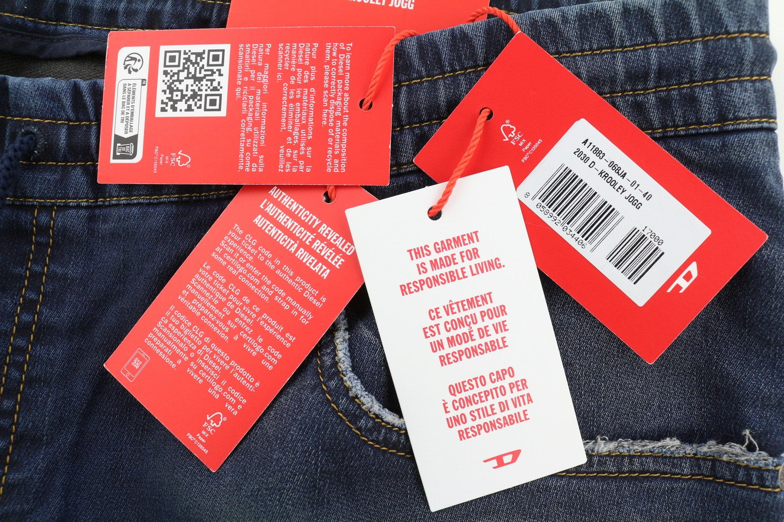 DIESEL 2030 D-Krooley Jogg 068JA Men's Jeans W40 Washed Blue Drawstring RRP325