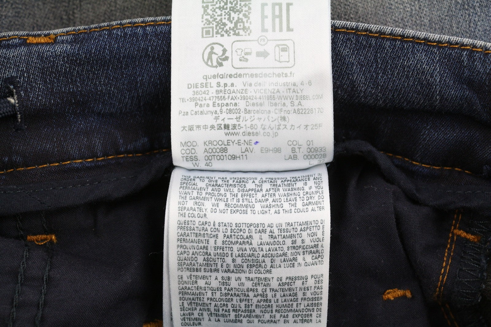 DIESEL Krooley-E-Ne E9H98 Men's Jeans W40/L32 Jogg Distress Washed Blue RRP295