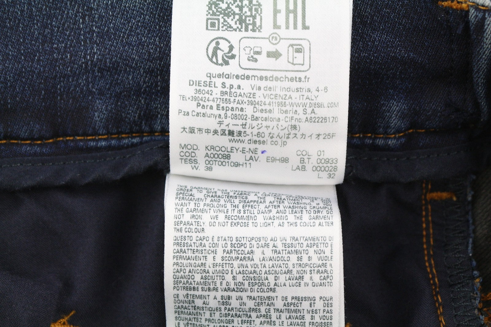 DIESEL Krooley-E-Ne E9H98 Men's Jeans W38/L32 Jogg Distress Blue Washed RRP295