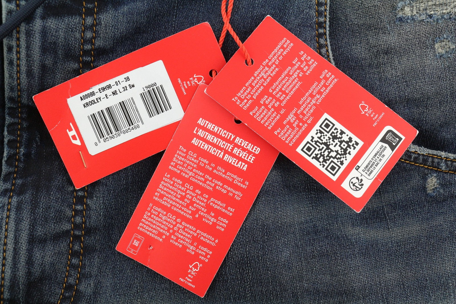 DIESEL Krooley-E-Ne E9H98 Men's Jeans W38/L32 Jogg Distress Blue Washed RRP295