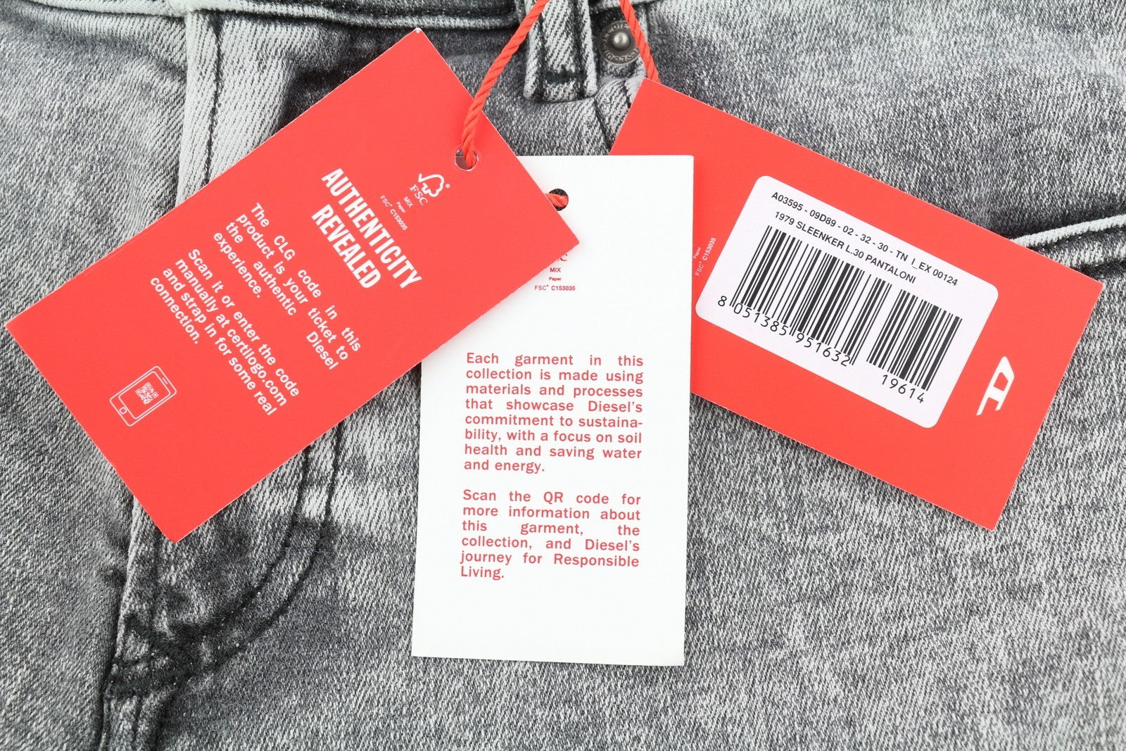 DIESEL 1979 Sleenker 09D89 Men's Jeans W32/L30 Skinny Slim Stretch Grey RRP195