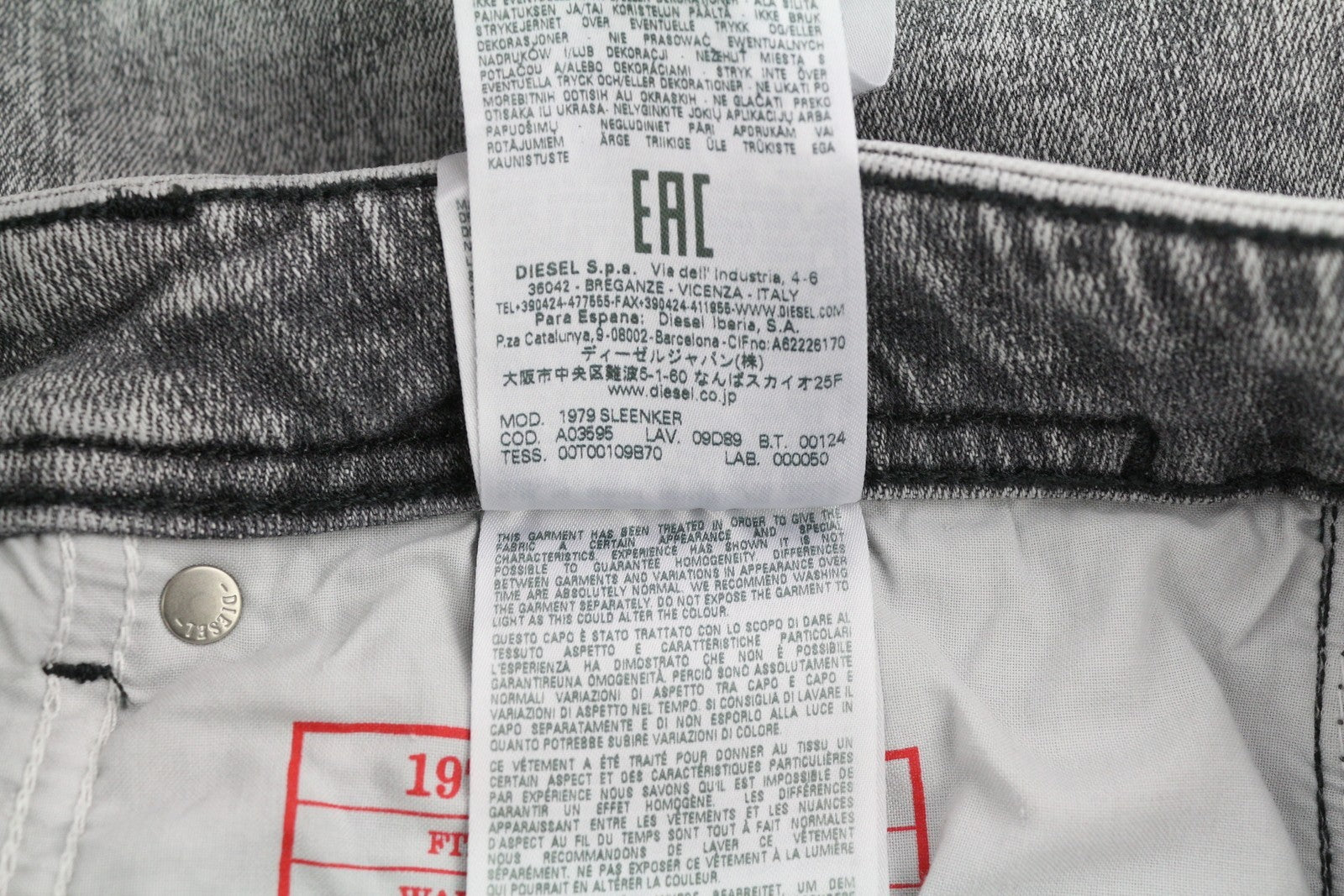 DIESEL 1979 Sleenker 09D89 Men's Jeans W32/L30 Skinny Slim Stretch Grey RRP195