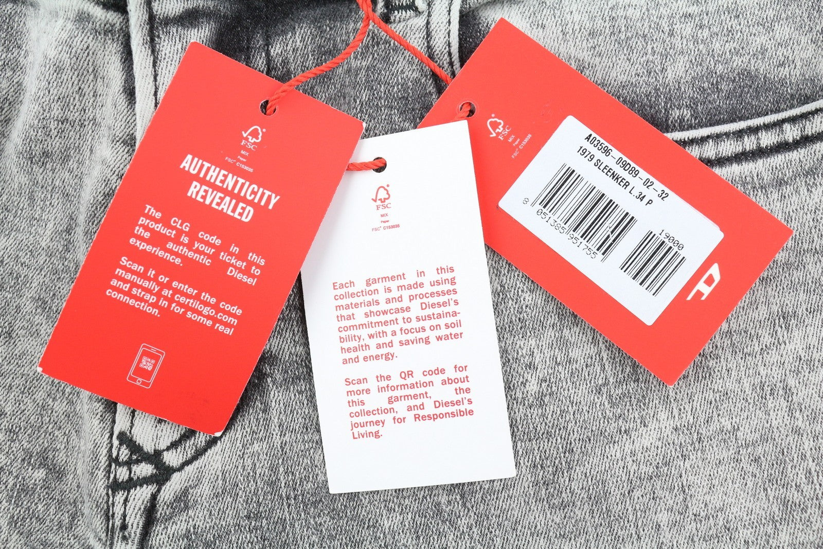 DIESEL 1979 Sleenker 09D89 Men's Jeans W32/L34 Skinny Stretch Grey Low RRP195