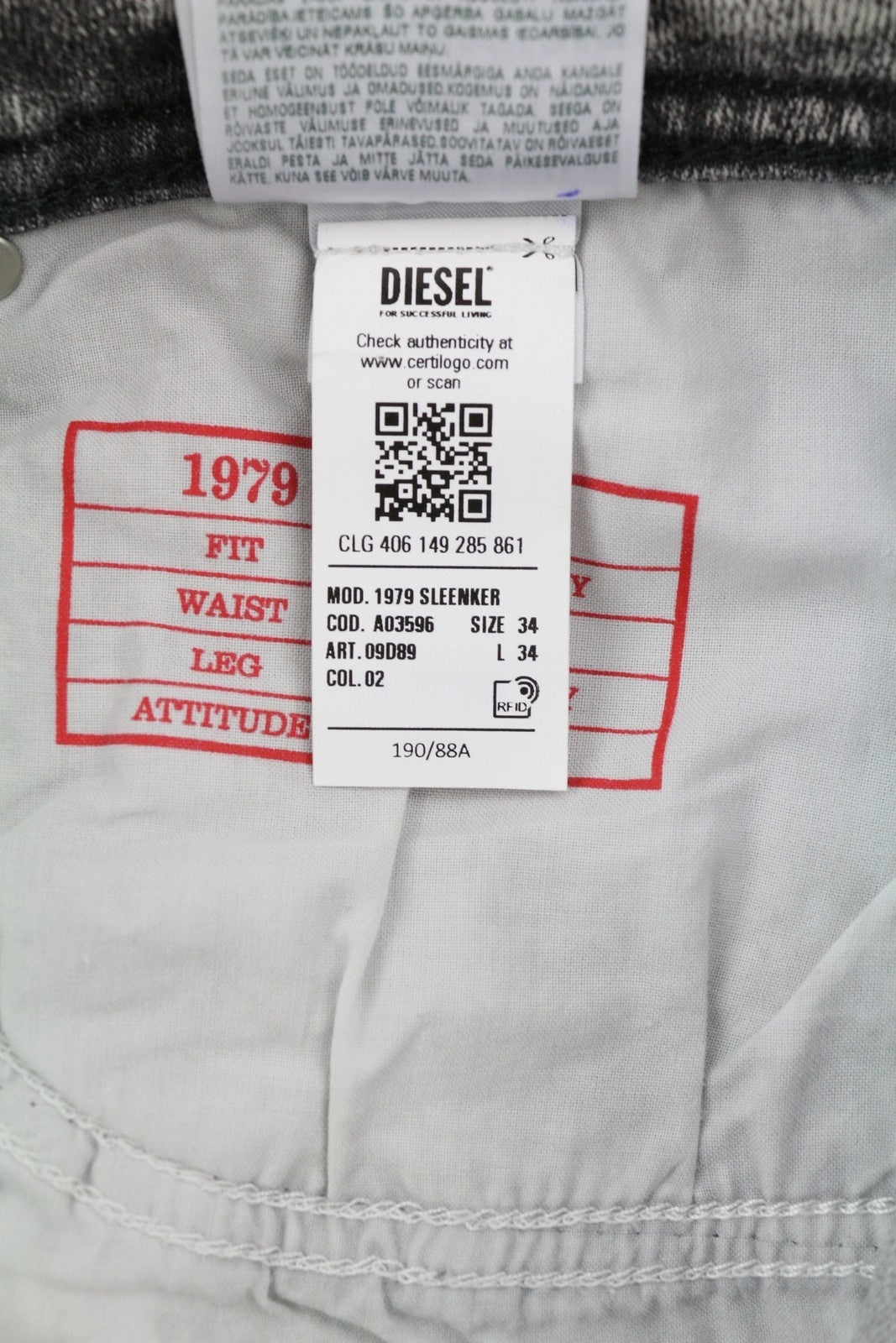 DIESEL 1979 Sleenker 09D89 Men's Jeans W34/L34 Skinny Low Waist Stretch RRP195