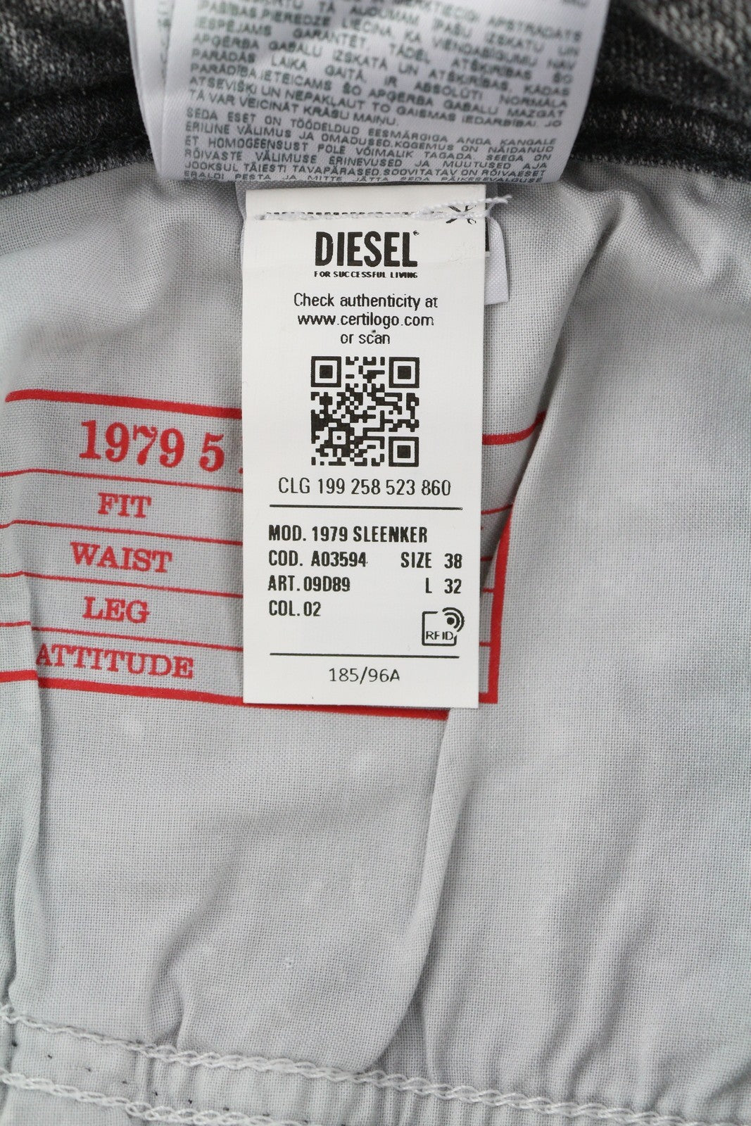 DIESEL 1979 Sleenker 09D89 Men's Jeans W38/L32 Skinny Low Waist Stretch RRP195