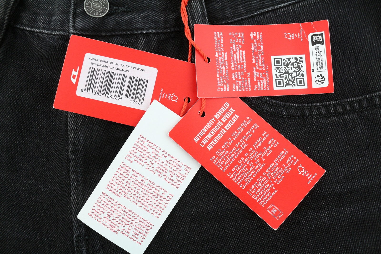 DIESEL 2020 D-Viker 09B88 Men Jeans W36/L32 Straight Washed Black RRP175