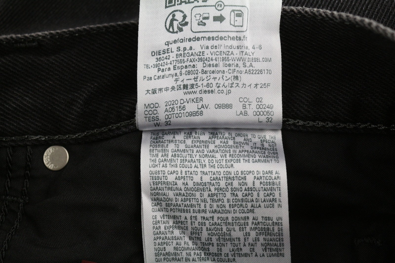 DIESEL 2020 D-Viker 09B88 Men's Jeans W32/L32 Washed Black Straight RRP175