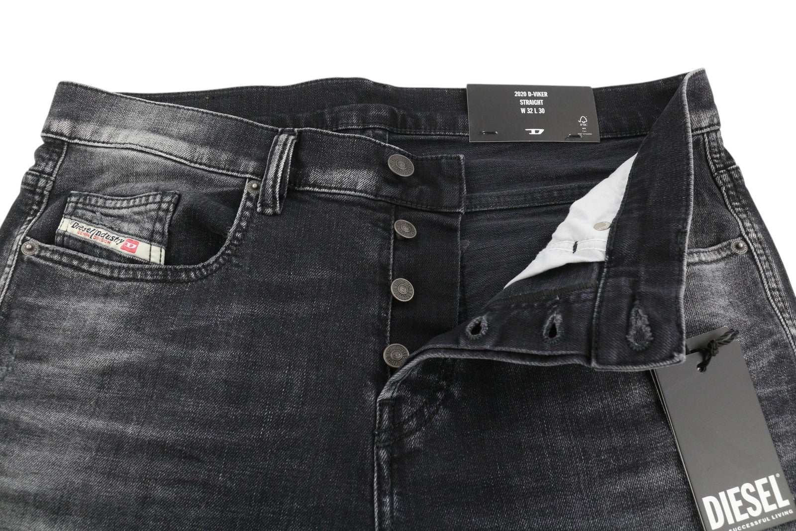 DIESEL 2020 D-Viker R9K28 Men's Jeans W32/L30 Black Washed Straight RRP250