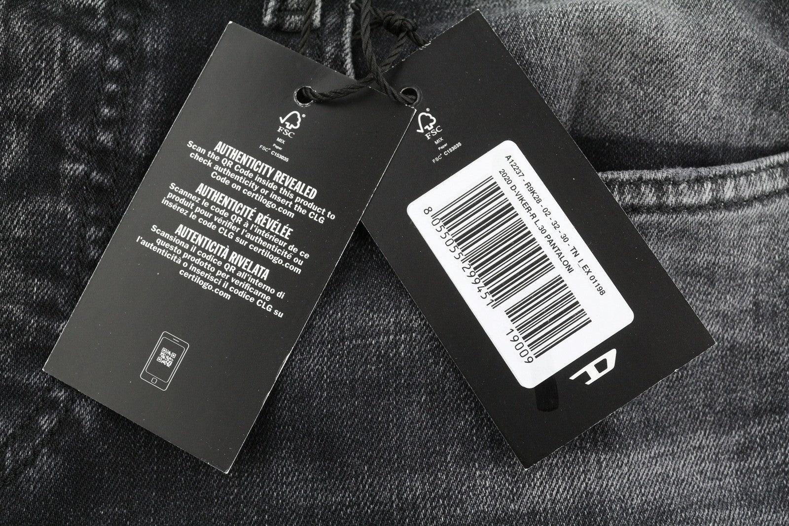 DIESEL 2020 D-Viker R9K28 Men's Jeans W32/L30 Black Washed Straight RRP250