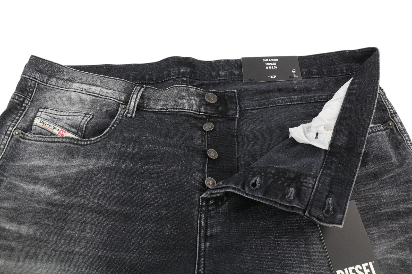 DIESEL 2020 D-Viker R9K28 Men Jeans W40/L30 Washed Black Straight Button RRP250