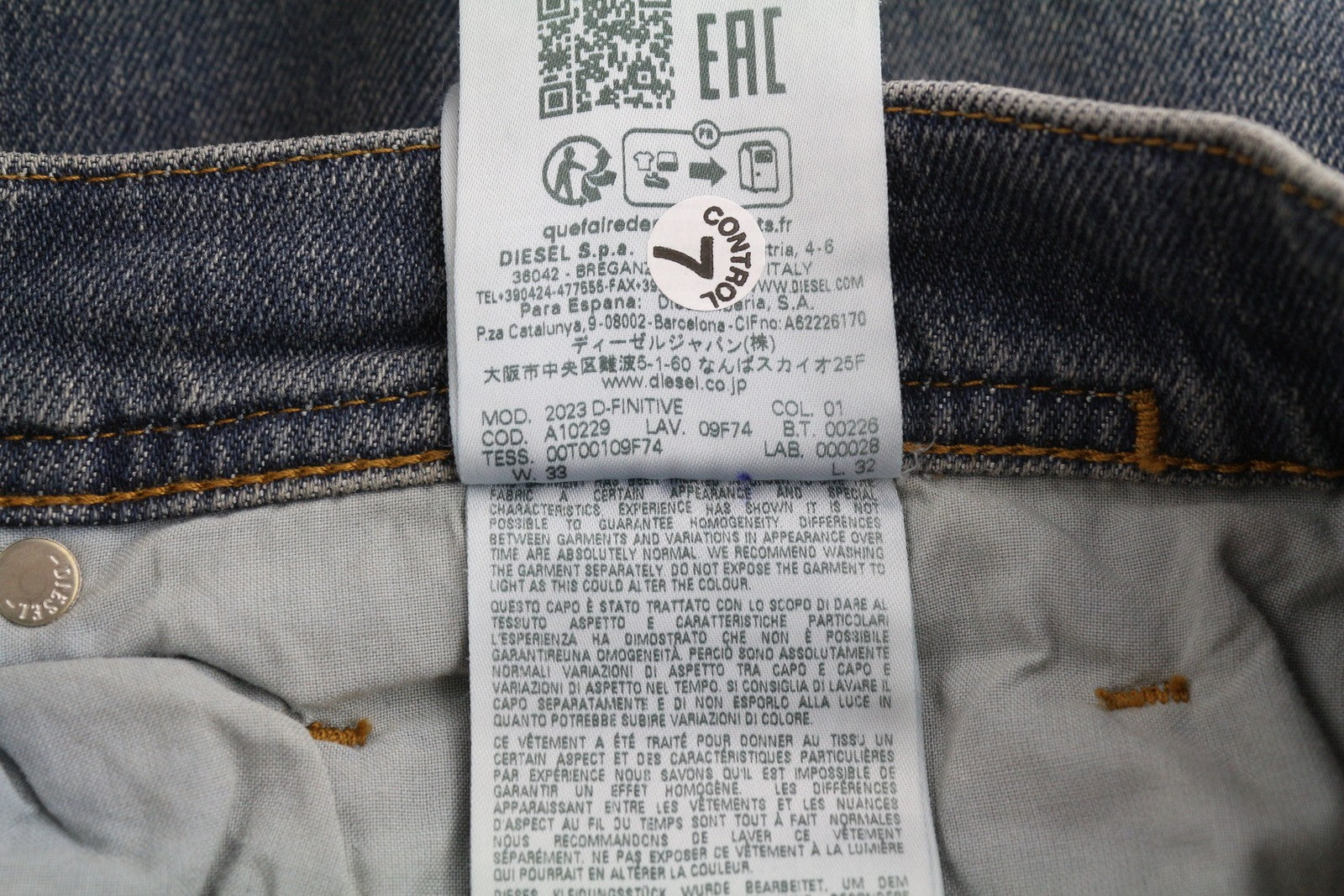 DIESEL 2023 D-Finitive 09F74 Men's Jeans W33/L32 Tapered Regular Blue RRP175