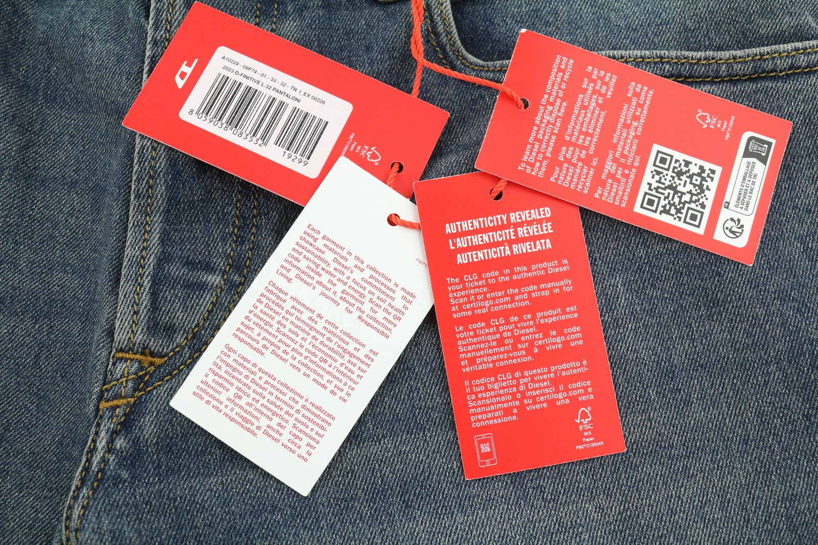 DIESEL 2023 D-Finitive 09F74 Men's Jeans W33/L32 Tapered Regular Blue RRP175