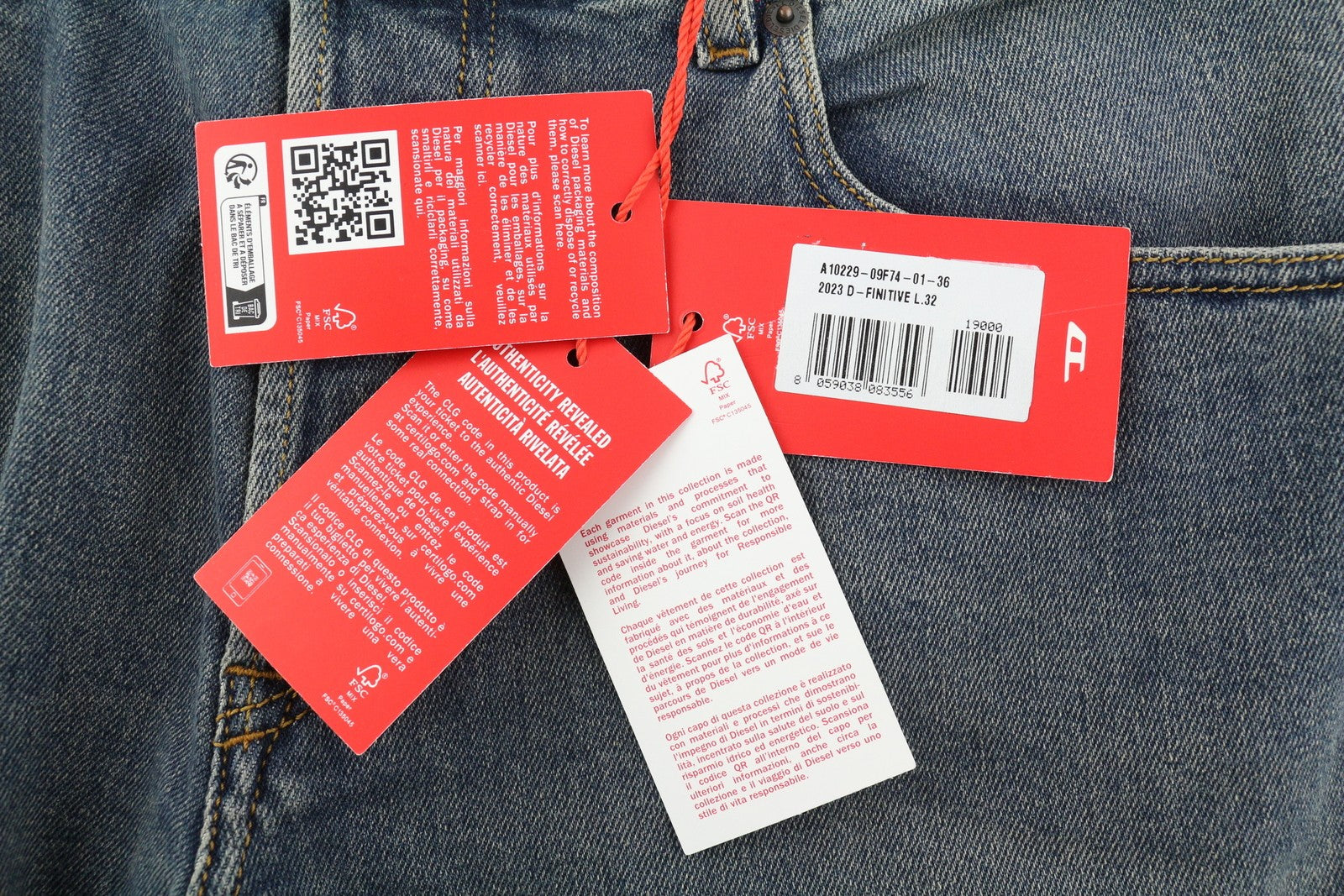 DIESEL 2023 D-Finitive 09F74 Men's Jeans W36/L32 Blue Regular Tapered RRP175