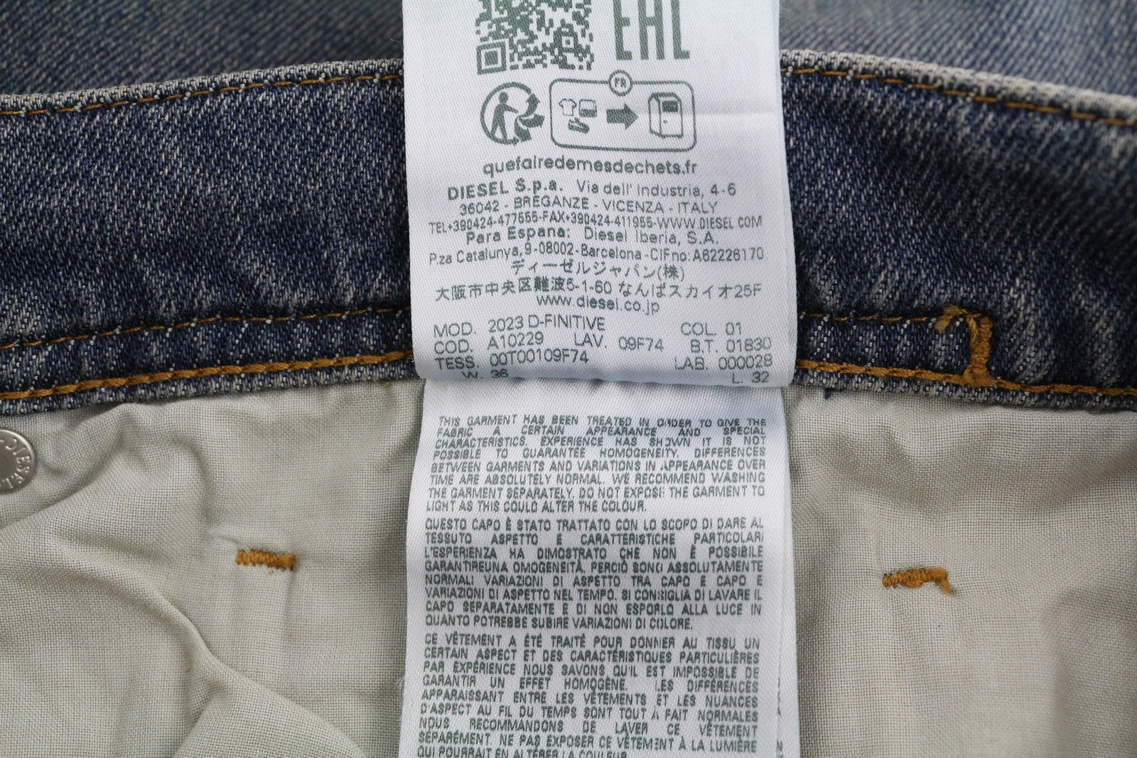 DIESEL 2023 D-Finitive 09F74 Men's Jeans W36/L32 Blue Regular Tapered RRP175