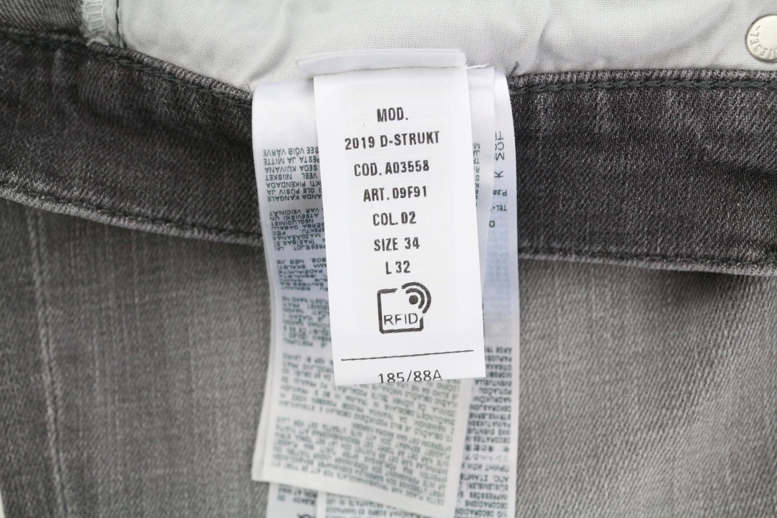 DIESEL 2019 D-Strukt 09F91 Men's Jeans W34/L32 Slim Grey Washed Zip Fly RRP175