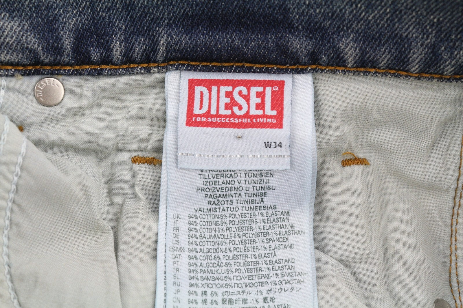 DIESEL 2019 D-Strukt 09F74 Men's Jeans W34/L30 Slim Fit Blue Washed Zip RRP175