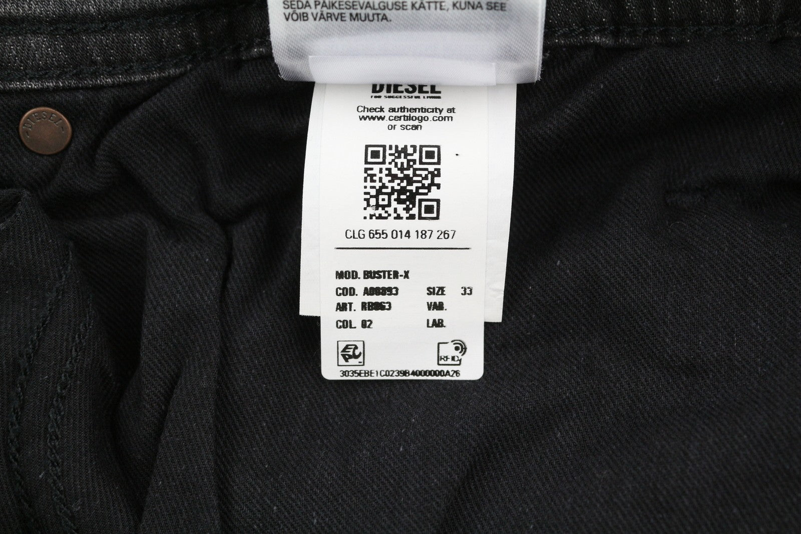 DIESEL Buster-X RB063 Men's Jeans W33/L32 Black Washed Tapered Button RRP175