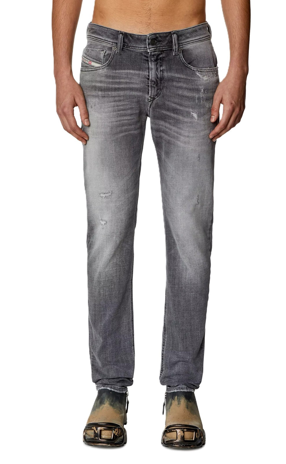 DIESEL 1979 Sleenker 09H70 Men Jeans W34/L32 Skinny Distressed Grey Low RRP250