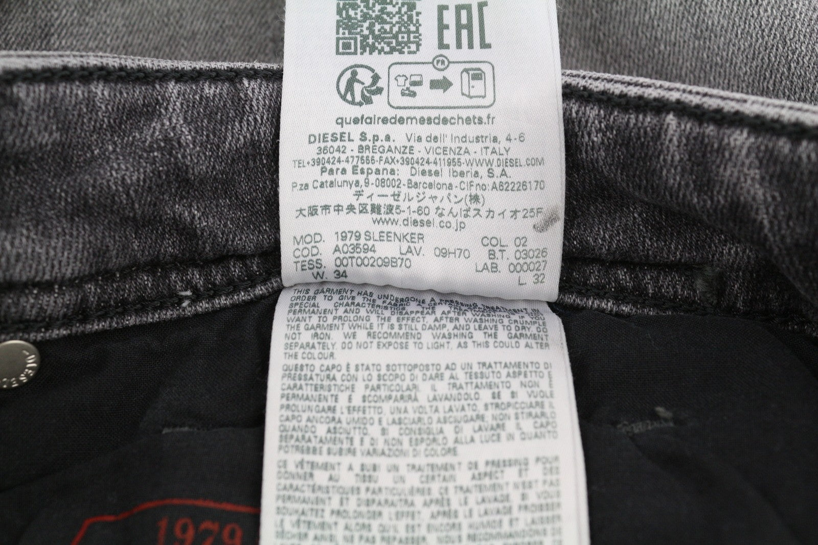 DIESEL 1979 Sleenker 09H70 Men Jeans W34/L32 Skinny Distressed Grey Low RRP250