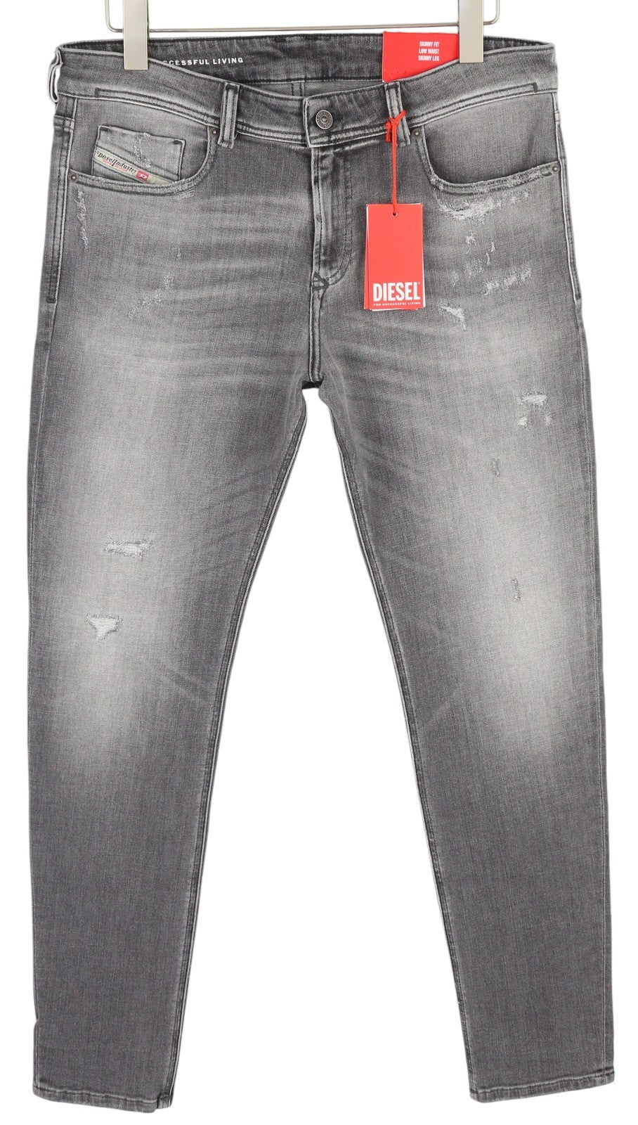 DIESEL 1979 Sleenker 09H70 Men Jeans W34/L32 Skinny Distressed Grey Low RRP250