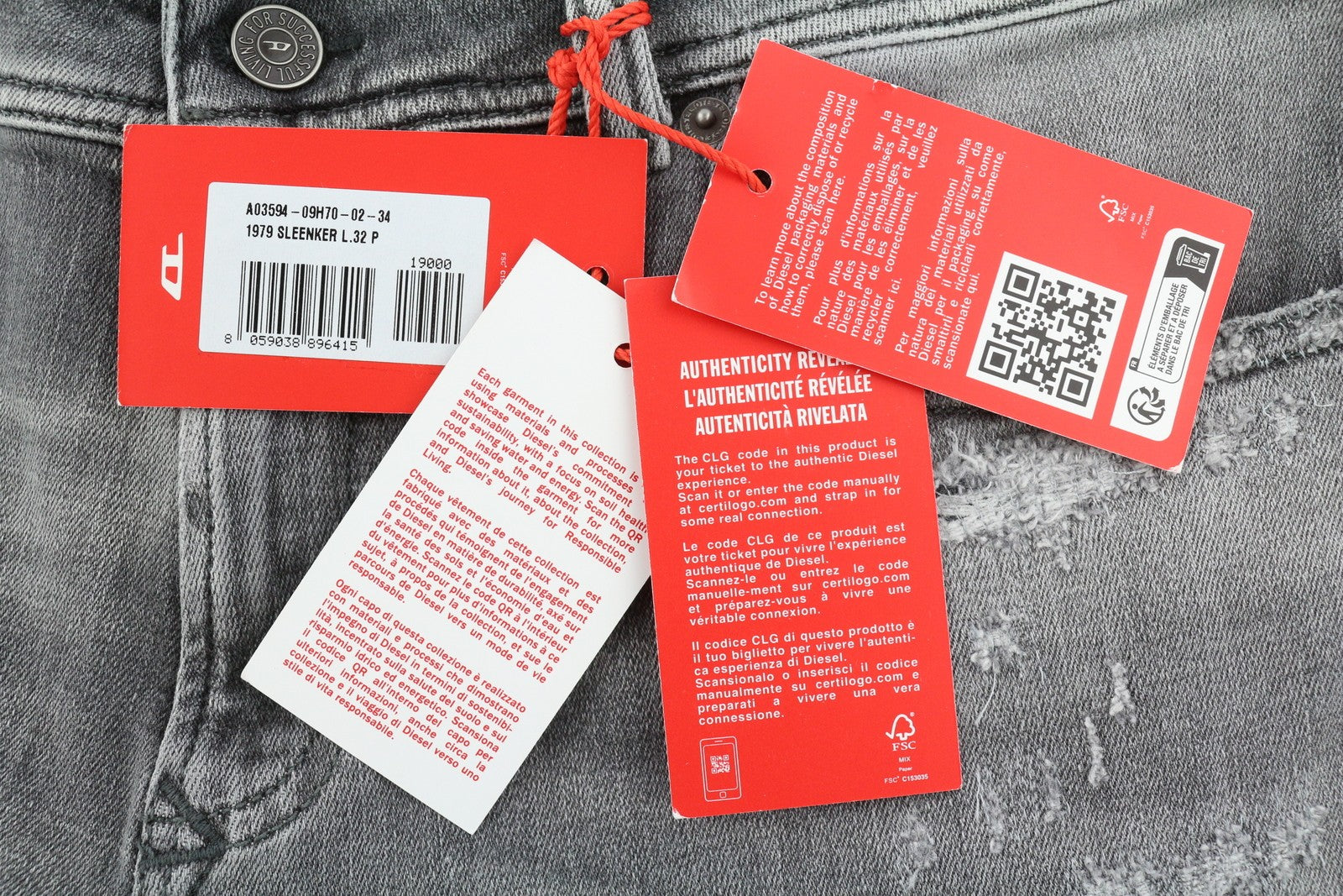 DIESEL 1979 Sleenker 09H70 Men Jeans W34/L32 Skinny Distressed Grey Low RRP250