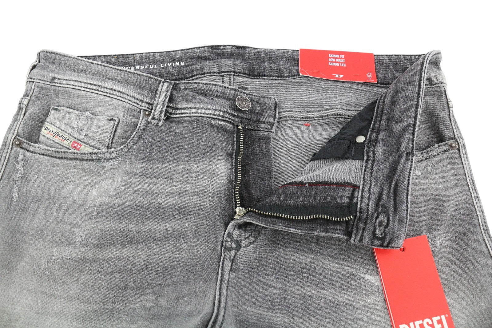 DIESEL 1979 Sleenker 09H70 Men Jeans W32/L32 Skinny Grey Distress Low RRP250