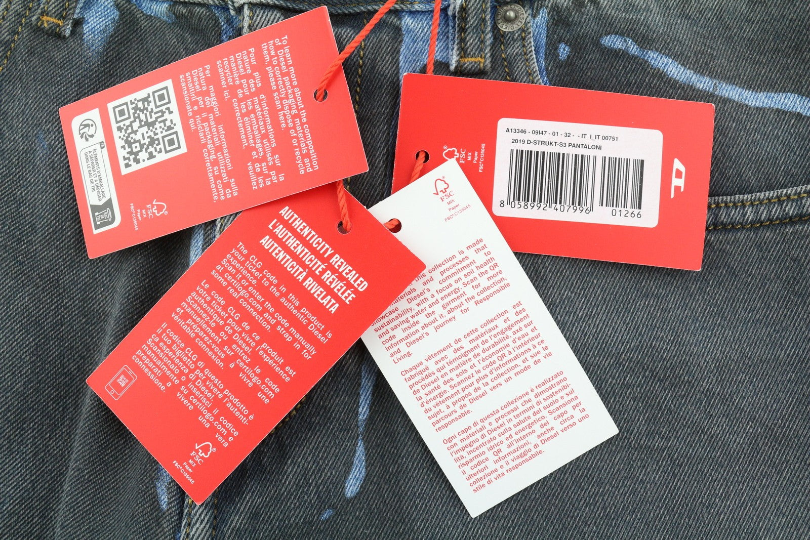 DIESEL 2019 D-Strukt-S3 09I47 Men's Jeans W32 Slim Dark Denim Mid Waist RRP350