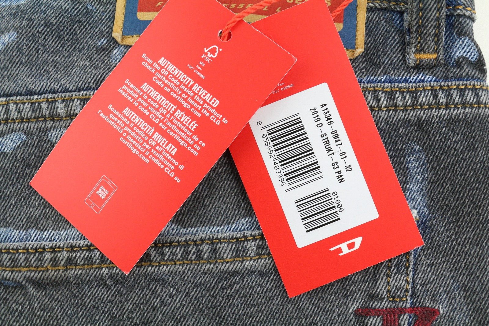 DIESEL 2019 D-Strukt-S3 09I47 Men's Jeans W32 Dark Denim Slim Mid Waist RRP350