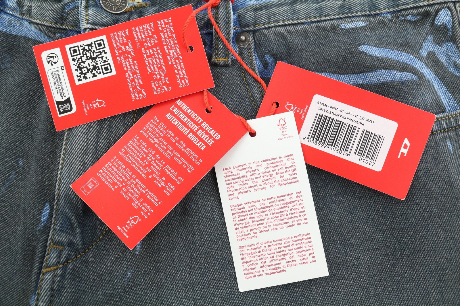 DIESEL 2019 D-Strukt-S3 09I47 Men's Jeans W34 Dark Denim Mid Waist Slim RRP350